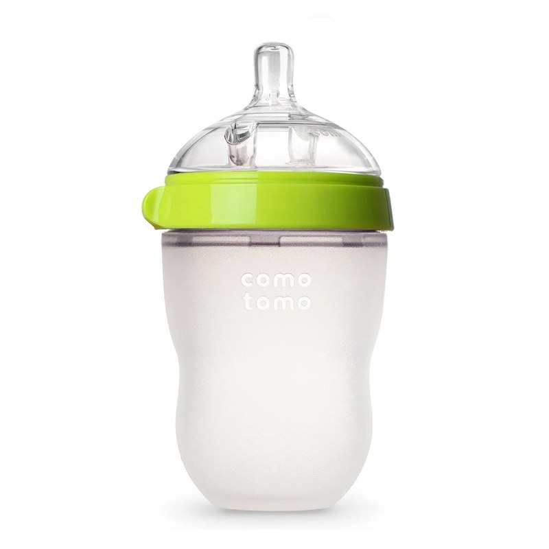 Comotomo silicone baby bottle in green, 8 oz