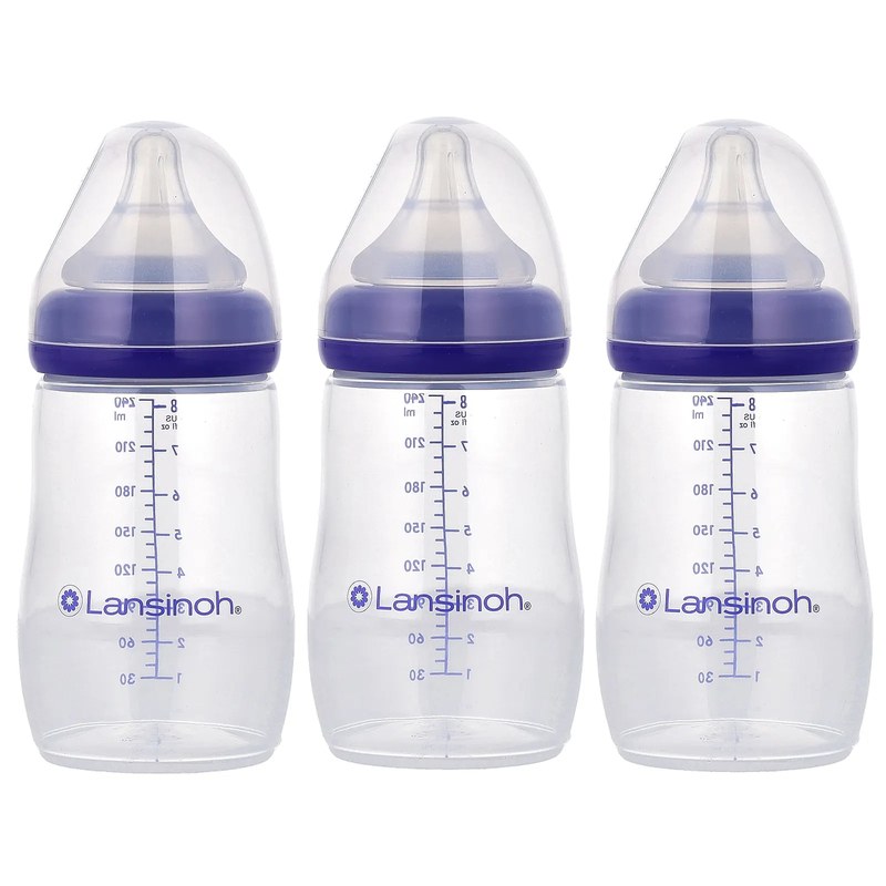 Lansinoh baby bottles with NaturalWave nipples, 8 oz, 3-pack