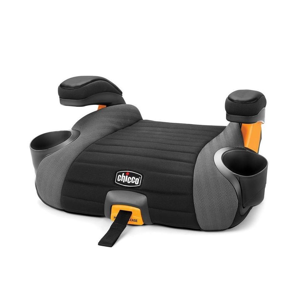 Chicco GoFit Plus backless booster seat in black with orange release handle