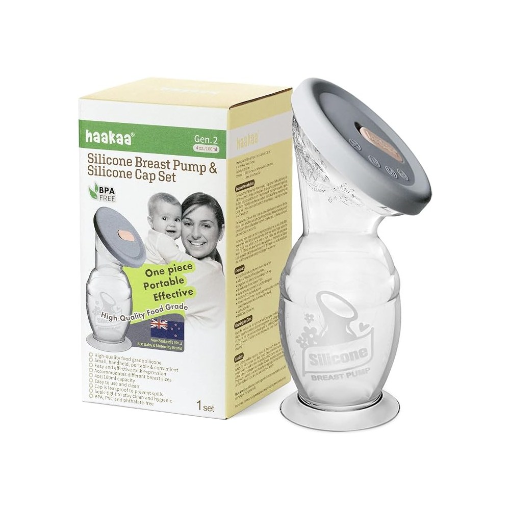 haakaa Gen. 2 silicone breast pump with suction base, silicone lid and box