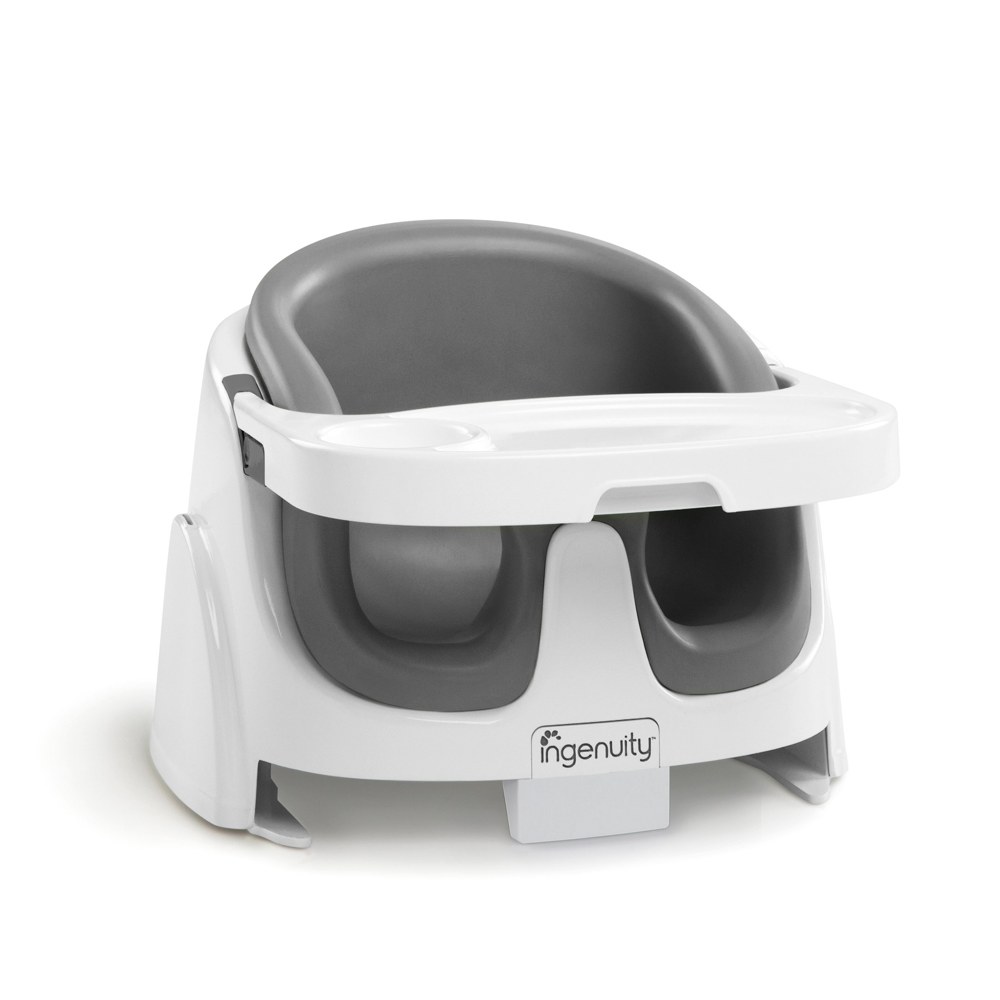 Ingenuity Baby Base 2-in-1 booster seat in Slate with its tray