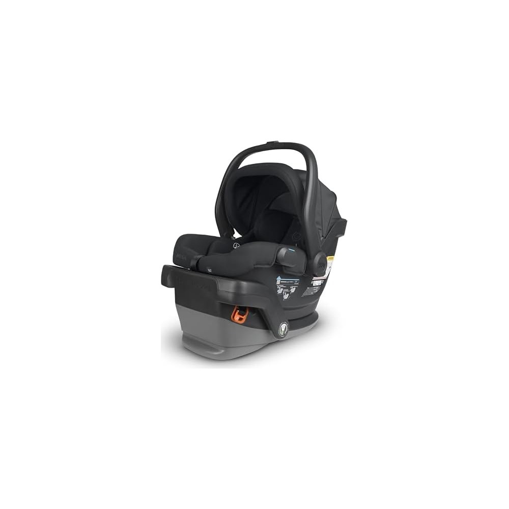 UPPAbaby Mesa V2 infant car seat in Jake charcoal on its base