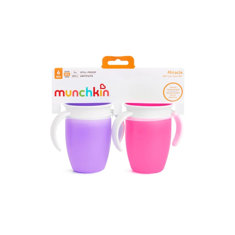 Munchkin Miracle 360 Trainer Cups with handles, 7 ounce, two pack