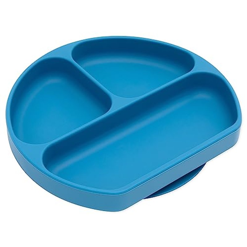 Bumkins Silicone Grip Dish in blue with three sections and suction base