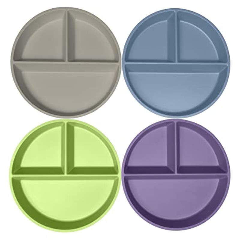 WeeSprout bamboo plates set of four divided plates in muted colors