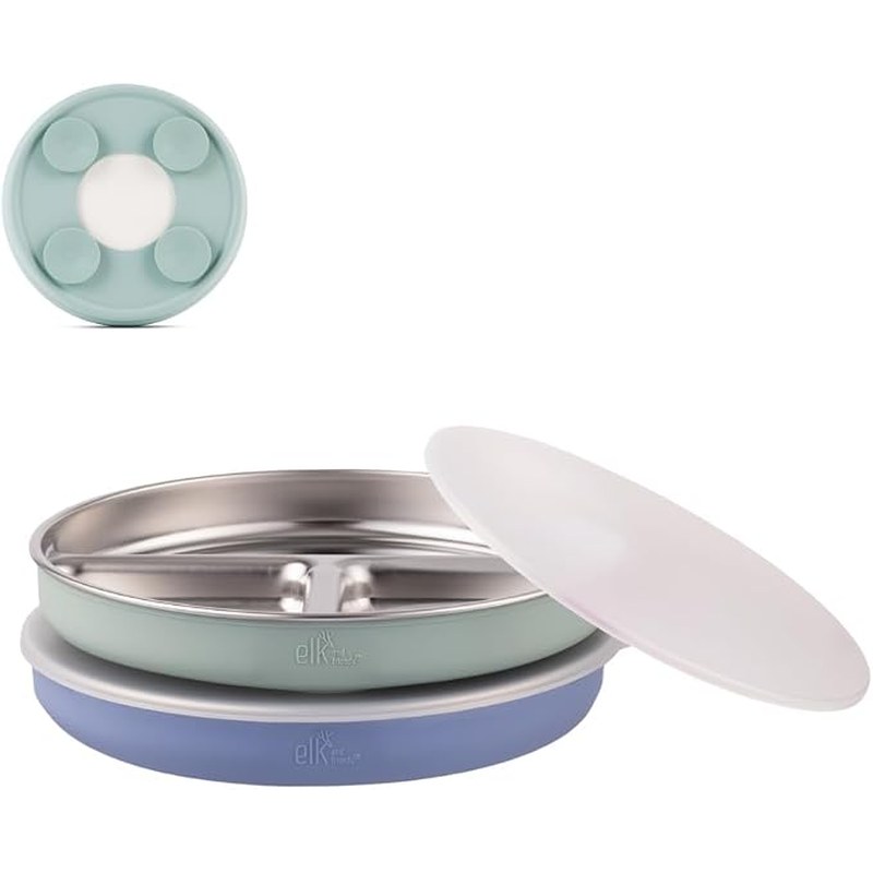 Elk and Friends stainless steel divided plates with silicone sleeves and lids