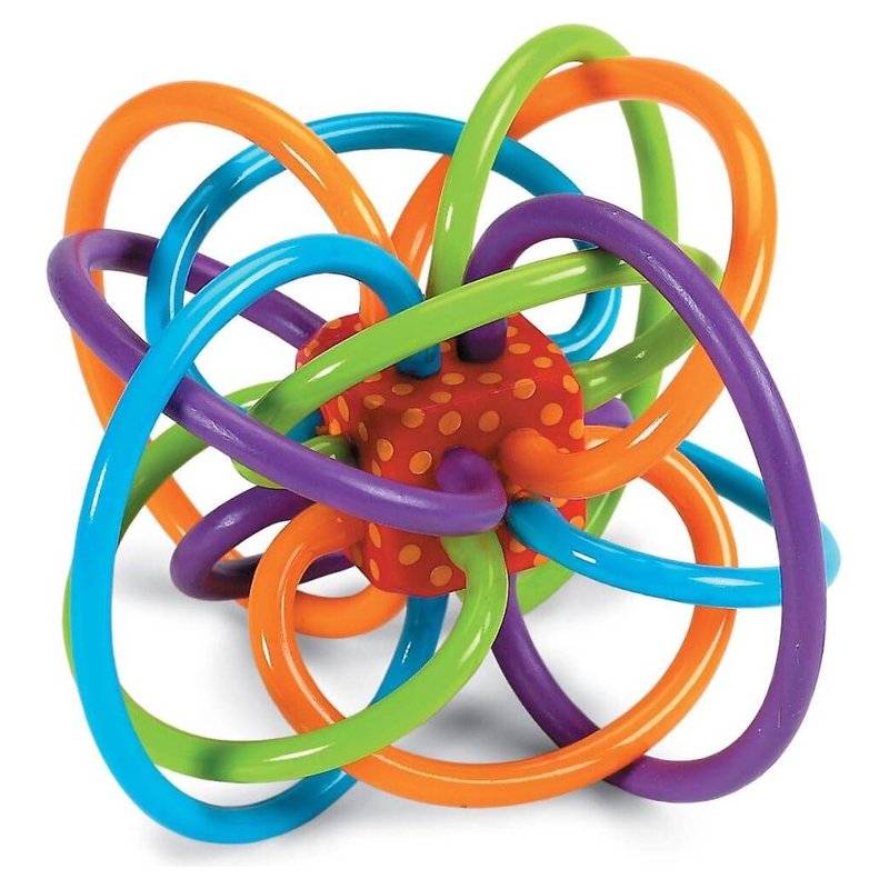 Manhattan Toy Winkel rattle with colorful continuous loops around a center cube