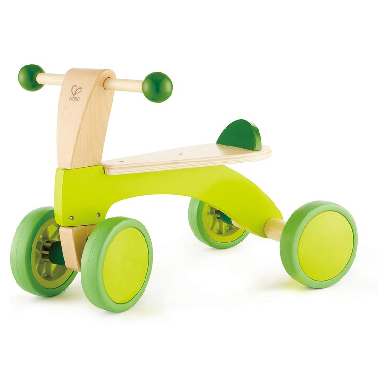 Hape Scoot Around wooden four-wheel ride-on in bright green