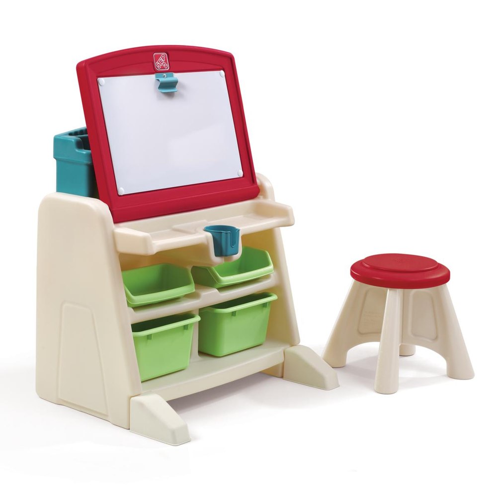 Step2 Flip and Doodle Easel Desk with stool, shown as an upright easel