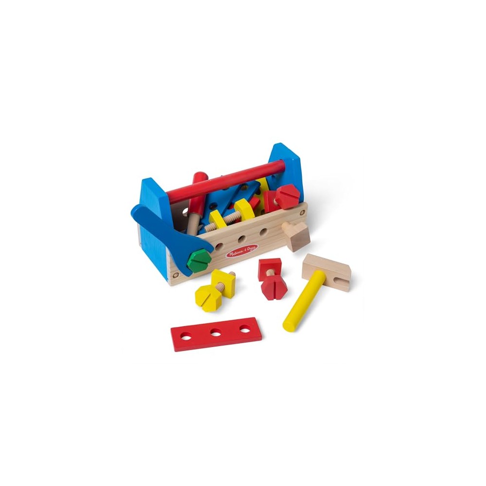 Melissa and Doug Take-Along Tool Kit wooden toolbox with hammer, wrench and screws