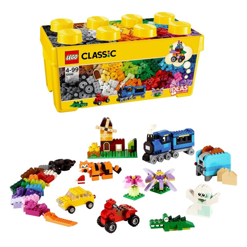 LEGO Classic Medium Creative Brick Box 10696 with bricks and example builds